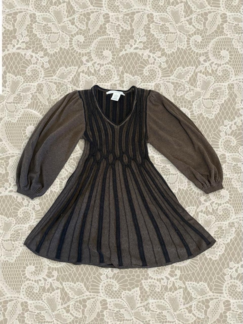Max Studio Brown and Black Knit Fit-and-Flare Mini Dress